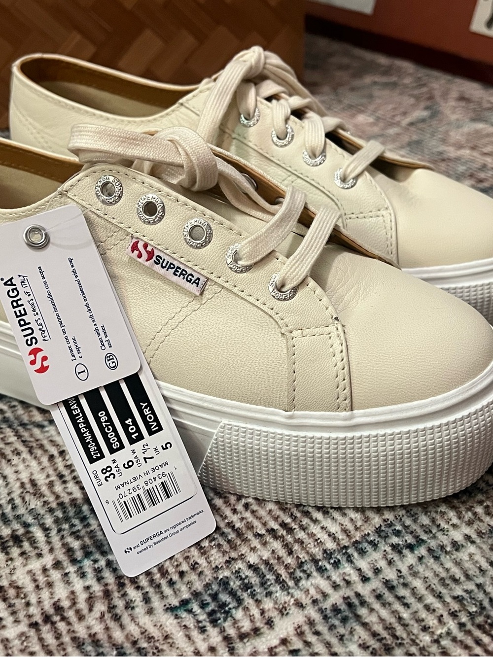 Superga Cream Platform Leather Sneakers
